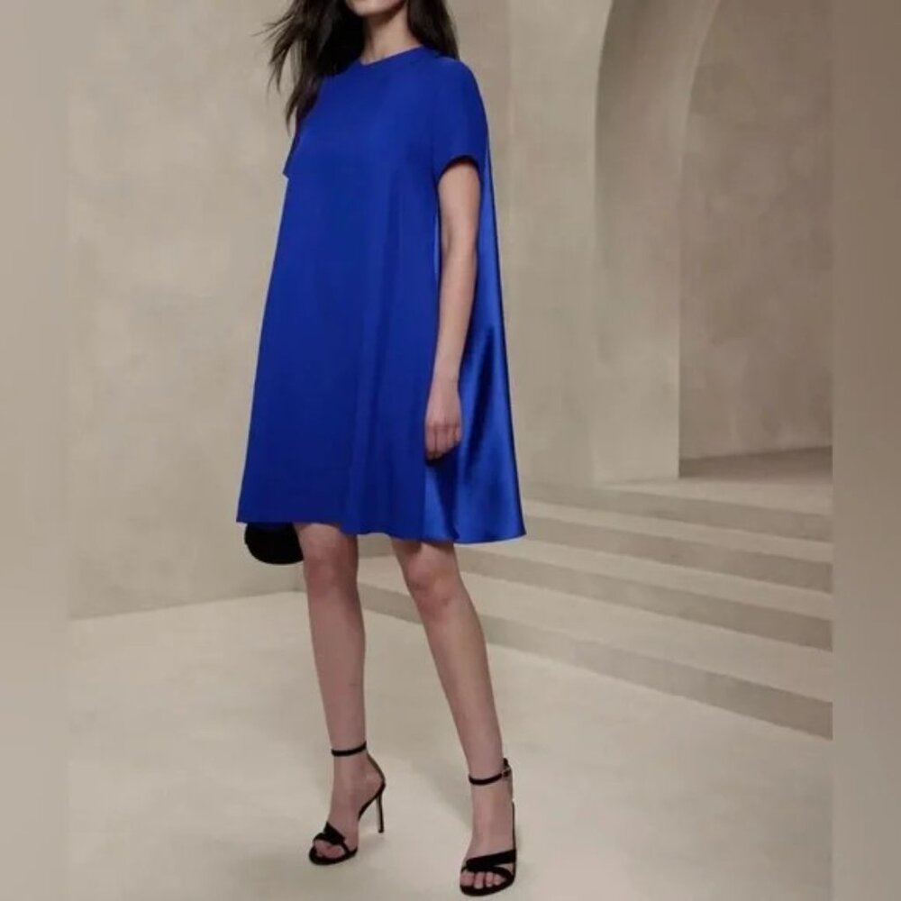 NWT Banana Republic Satin Aurelia Cobalt Horizon Blue Trapeze Mini Dress PXS
